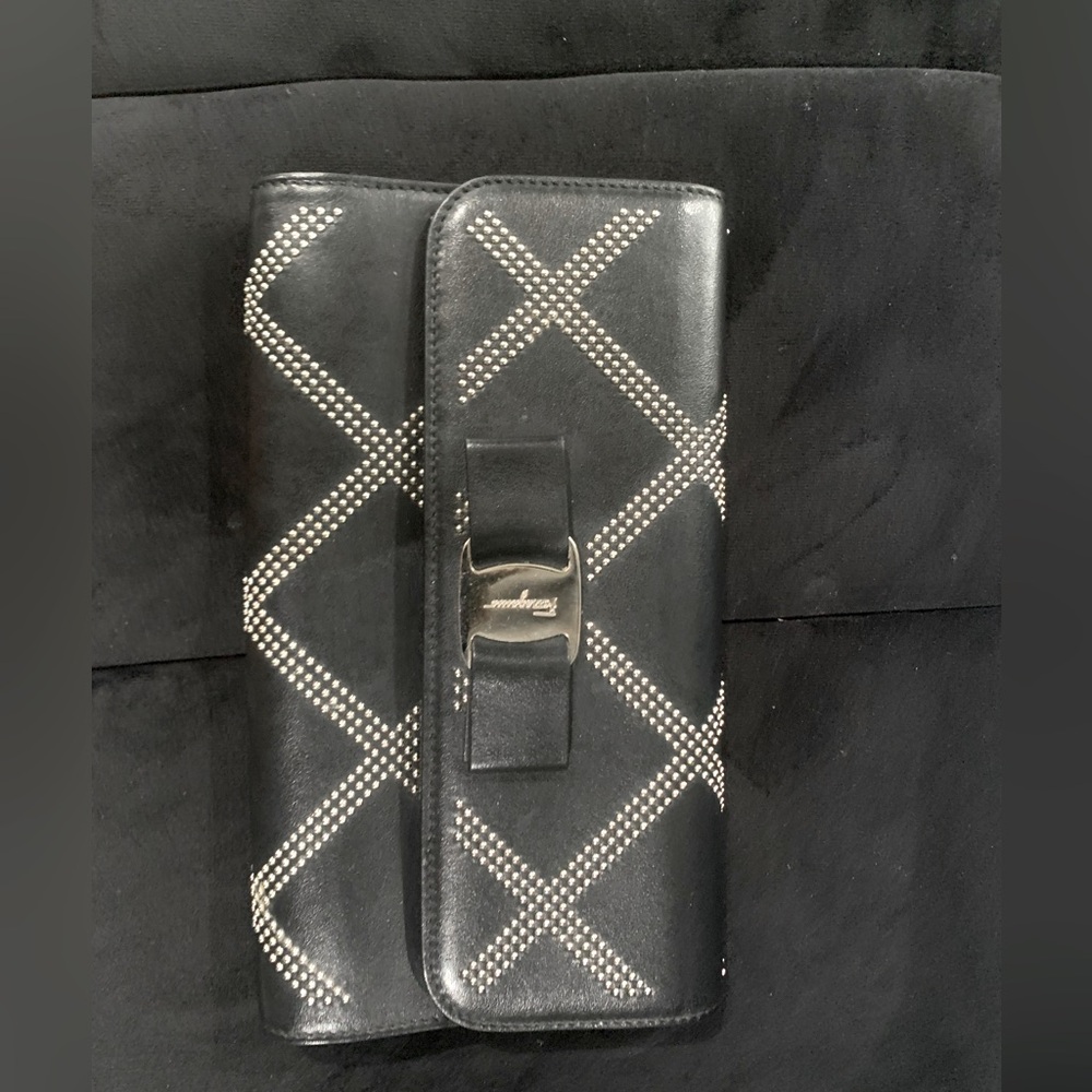 Salvatore Ferragamo Black Studded Cross Body Bag